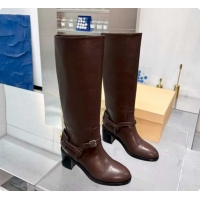 Best Grade Valentino VLogo Signature Strap Heel High Boots 7cm in Calfskin Leather Dark Brown 2025 VLTN121502 1215052