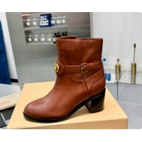 Shop Duplicate Valentino VLogo Signature Strap Heel Ankle Boots 7cm in Calfskin Leather Tan Brown VLTN121502 1215054