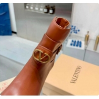 Shop Duplicate Valentino VLogo Signature Strap Heel Ankle Boots 7cm in Calfskin Leather Tan Brown VLTN121502 1215054