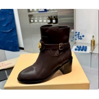Low Price Valentino VLogo Signature Strap Heel Ankle Boots 7cm in Calfskin Leather Dark Brown VLTN121502 51215055