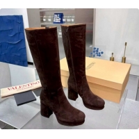 Popular Style Valentino FAWCETTE Platform High Boots 10cm in Suede Brown 1215057