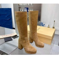 Top Grade Valentino FAWCETTE Platform High Boots 10cm in Suede Beige 51215058