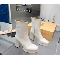 Good Quality Valentino FAWCETTE Platform Ankle Boots 10cm in Calfskin Leather White 1215063