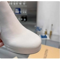 Good Quality Valentino FAWCETTE Platform Ankle Boots 10cm in Calfskin Leather White 1215063