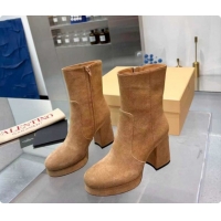 Luxury Valentino FAWCETTE Platform Ankle Boots 10cm in Suede Beige 1215066