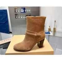 Top Design Valentino PATTIE Heel Booties 8cm in Suede with Buckle Beige 1215067