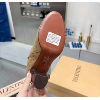 Top Design Valentino PATTIE Heel Booties 8cm in Suede with Buckle Beige 1215067