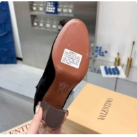 Luxury Cheap Valentino PATTIE Heel Booties 8cm in Suede with Buckle Black 1215068