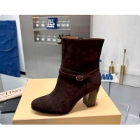 Low Cost Valentino PATTIE Heel Booties 8cm in Suede with Buckle Brown 1215069