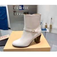 Perfect Valentino PATTIE Heel Booties 8cm in Calfskin Leather with Buckle White 1215071