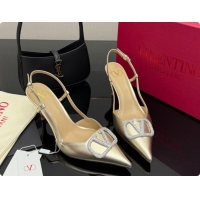 Buy Luxury Valentino VLogo Signature Slingbacks Pump 8.5cm in Laminated Nappa Leather with Strass Light Gold 1215076