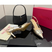 Buy Luxury Valentino VLogo Signature Slingbacks Pump 8.5cm in Laminated Nappa Leather with Strass Light Gold 1215076