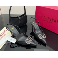 Duplicate Valentino VLogo Signature Slingbacks Pump 8.5cm in Nappa Leather with Strass Black 1215077