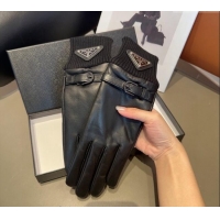 Top Quality Prada Lambskin and Knit Gloves 1022 Black 2024