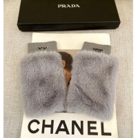 Famous Brand Prada Wool and MinkFur-Like Gloves 1129 Grey 2024