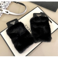 Luxury Discount Prada Wool and MinkFur-Like Gloves 1129 Black 2024