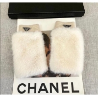 Top Grade Prada Wool and MinkFur-Like Gloves 1129 White 2024