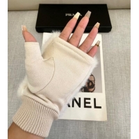 Top Grade Prada Wool and MinkFur-Like Gloves 1129 White 2024