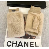 Trendy Design Prada Wool and MinkFur-Like Gloves 1129 Beige 2024