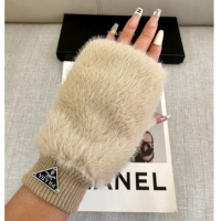 Trendy Design Prada Wool and MinkFur-Like Gloves 1129 Beige 2024