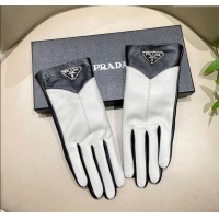Buy Promotional Prada Lambskin Gloves 1111 White/Black 2025