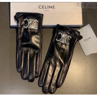 New Design Celine Lambskin and Cashmere Gloves with Strass 1111 Black 2025