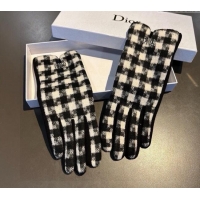 Low Cost Dior Check Wool Gloves 1023 Black/White 2024