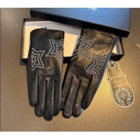 Luxury Cheap Chrome Hearts Lambskin and Cashmere Gloves with Studded Star 0111 Black 2024
