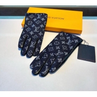 Famous Brand Louis Vuitton Monogram Denim and Leather Gloves 1023 Deep Blue 2024
