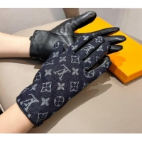 Famous Brand Louis Vuitton Monogram Denim and Leather Gloves 1023 Deep Blue 2024