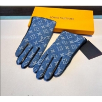 Unique Style Louis Vuitton Monogram Denim and Leather Gloves 1023 Blue 2024