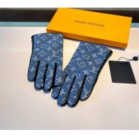 Unique Style Louis Vuitton Monogram Denim and Leather Gloves 1023 Blue 2024
