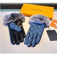 Best Grade Louis Vuitton Fur, Denim and Leather Gloves 1023 Blue 2024