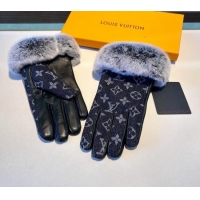 Inexpensive Louis Vuitton Fur, Denim and Leather Gloves 1023 Deep Blue 2024