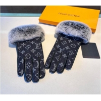 Inexpensive Louis Vuitton Fur, Denim and Leather Gloves 1023 Deep Blue 2024