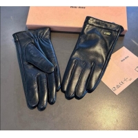 Good Taste Miu Miu Logo Lambskin and Cashmere Gloves 1111 Black 2025