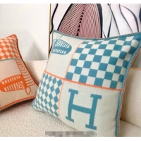 Top Design Hermes Avalon Animaux Nattes Wool Cashmere Pillow 45x45cm HS091032 Blue 2025