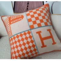 Most Popular Hermes Avalon Animaux Nattes Wool Cashmere Pillow 45x45cm HS091032 Orange 2025