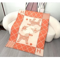 Top Quality Hermes Children Avalon Animaux Nattes Wool Cashmere Blanket 100x140cm HS091032 Orange 2025