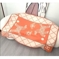 Top Quality Hermes Children Avalon Animaux Nattes Wool Cashmere Blanket 100x140cm HS091032 Orange 2025