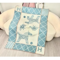 Buy Discount Hermes Children Avalon Animaux Nattes Wool Cashmere Blanket 100x140cm HS091032 Blue 2025