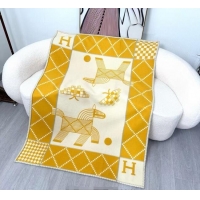 Best Product Hermes Children Avalon Animaux Nattes Wool Cashmere Blanket 100x140cm HS091032 Yellow 2025
