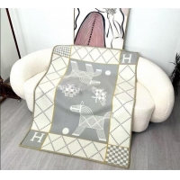 Best Quality Hermes Children Avalon Animaux Nattes Wool Cashmere Blanket 100x140cm HS091032 Grey 2025