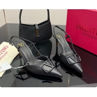 Good Looking Valentino VLogo Signature Slingbacks Pump 8.5cm in Calfskin Leather Black Upper 1215080