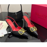 Grade Quality Valentino VLogo Signature Slingbacks Pump 8.5cm in Calfskin Leather Black/Red 1215081