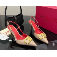 Purchase Valentino VLogo Signature Slingbacks Pump 8.5cm in Calfskin Leather Beige/Red 1215084