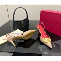 Purchase Valentino VLogo Signature Slingbacks Pump 8.5cm in Calfskin Leather Beige/Red 1215084