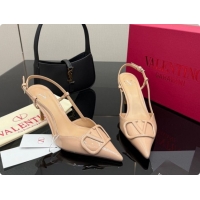 Best Grade Valentino VLogo Signature Slingbacks Pump 8.5cm in Patent Leather Nude Pink 1215085