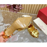 Purchase Valentino Calfskin Leather Slingbacks Pump 9.5cm with Rose Blossom Gold 2025 VLTN121504 1215092