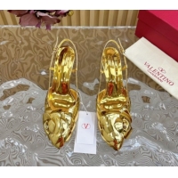 Best Product Valentino Calfskin Leather Slingbacks Pump 7.5cm with Rose Blossom Gold VLTN121504 1215093